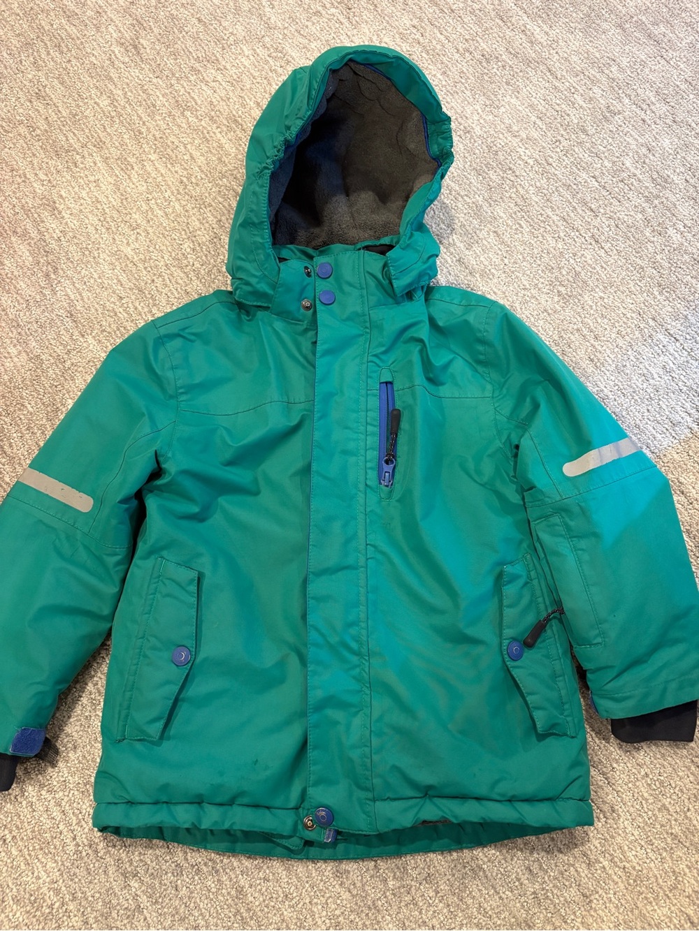 MiniBoden Green & Blue Hooded Kids Snow Jacket